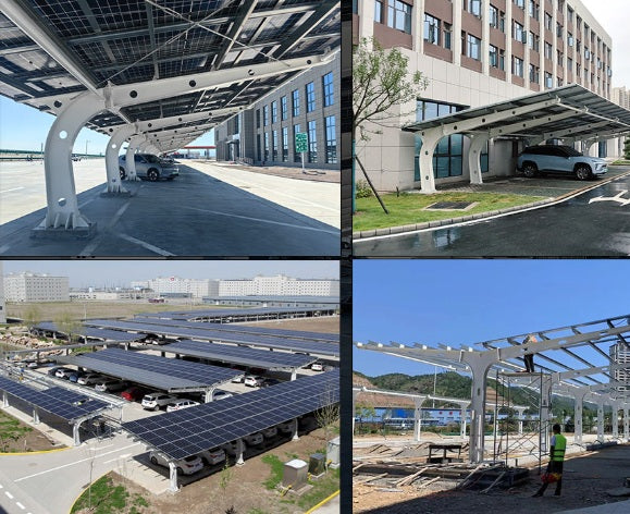 Carport 3 posti auto acciaio con sistema solare 12kW off-grid  mq 36
