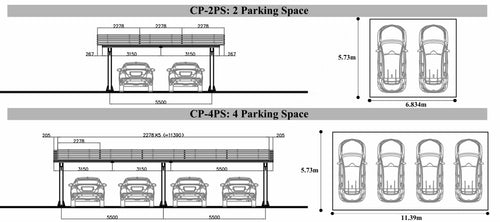 Carport Tettoia Auto 2 posti con impianto Solare fotovoltaico 6kWp mt 5x4