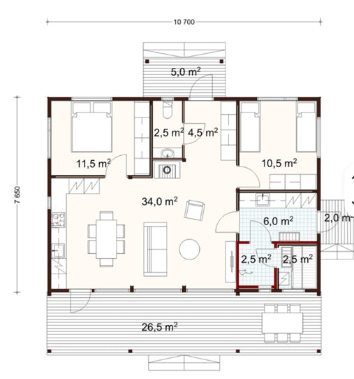 Casa di legno ecologica su disegno due camere due bagni dehor mq 80