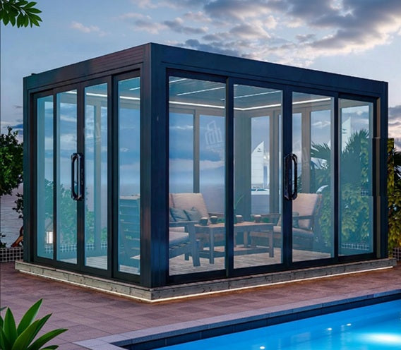 Pergola bioclimatica con Serra in Vetro Motorizzata in Alluminio mt 3x4